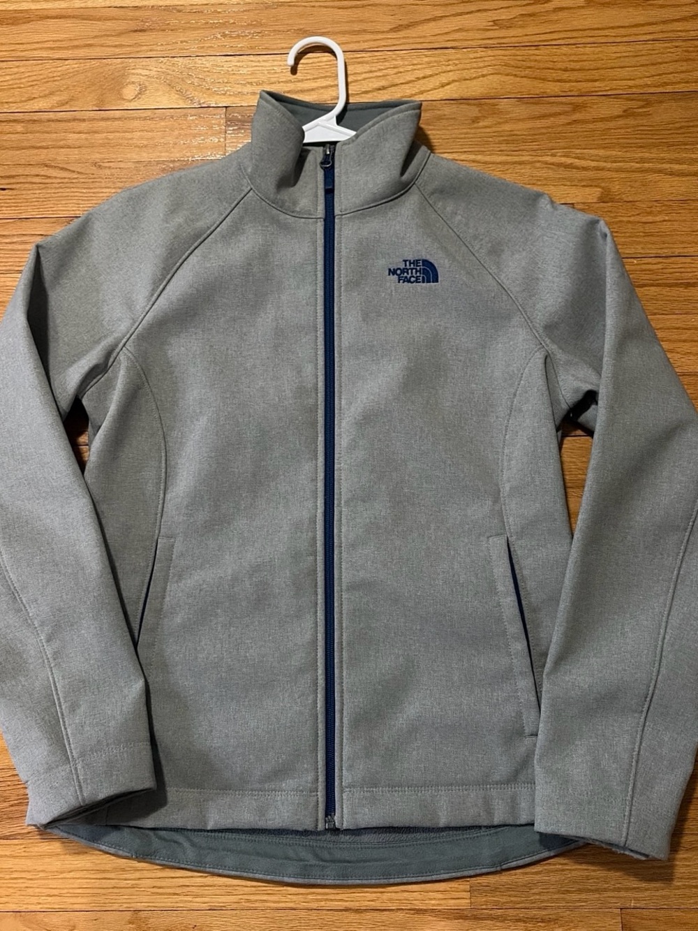 The North Face Light Grey Full Zip Jacket with Navy Logo
